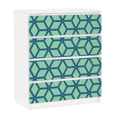 Möbelfolie für IKEA Malm Kommode - selbstklebende Folie Würfelmuster grün