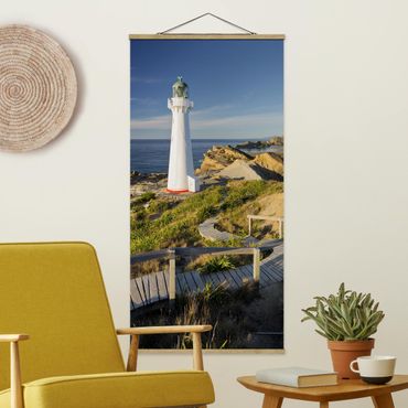 Stoffbild mit Posterleisten - Castle Point Leuchtturm Neuseeland - Hochformat 1:2
