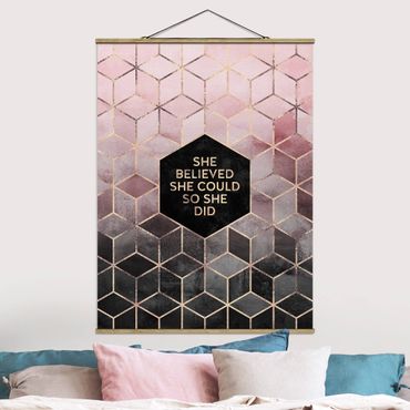 Stoffbild mit Posterleisten - Elisabeth Fredriksson - She Believed She Could Rosé Gold - Hochformat 3:4