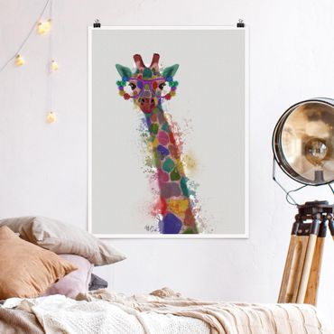 Poster - Regenbogen Splash Giraffe - Hochformat 3:4