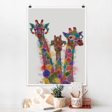 Poster - Regenbogen Splash Giraffen-Trio - Hochformat 3:4