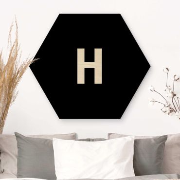 Hexagon Bild Holz - Buchstabe Schwarz H