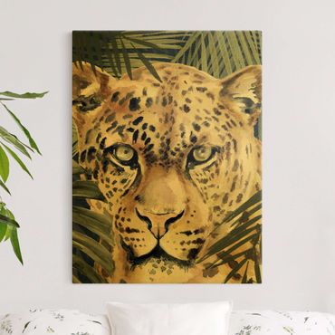 Leinwandbild Gold - Leopard im Dschungel - Hochformat 3:4