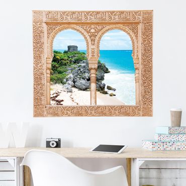 3D Wandtattoo - Verziertes Fenster Karibikküste Tulum Ruinen