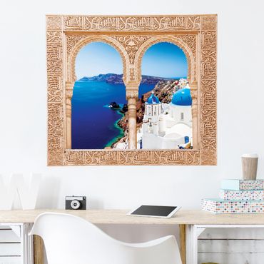 3D Wandtattoo - Verziertes Fenster View Over Santorini