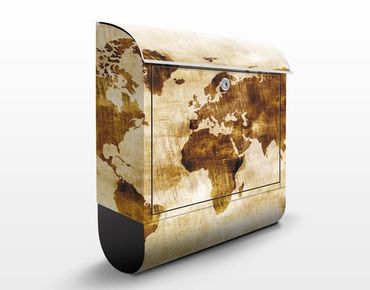 Briefkasten Vintage - No.CG75 Map of the World - Briefkasten Beige mit Zeitungsrolle
