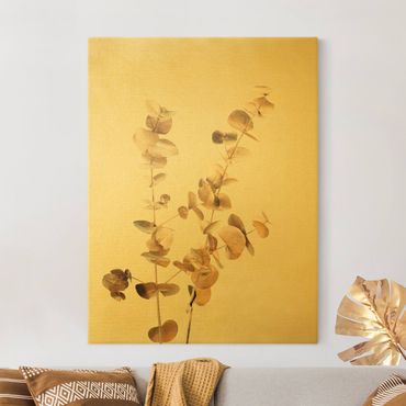 Leinwandbild Gold - Goldene Eukalyptuszweige - Hochformat 3:4