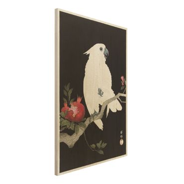 Holzbild - Asiatische Vintage Illustration Weißer Kakadu - Hochformat 3:2