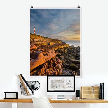 Poster - Tarbat Ness Meer & Leuchtturm bei Sonnenuntergang - Hochformat 3:4