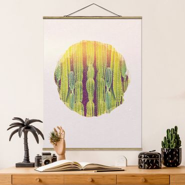 Stoffbild mit Posterleisten - Wasserfarben - Kaktus Wand - Hochformat 3:4