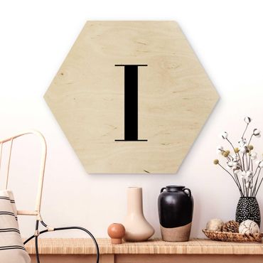 Hexagon Bild Holz - Buchstabe Serif Weiß I