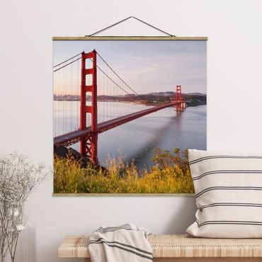 Stoffbild mit Posterleisten - Golden Gate Bridge in San Francisco - Quadrat 1:1