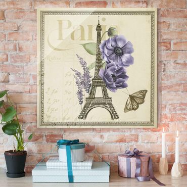 Glasbild - Paris Collage Eiffelturm - Quadrat 1:1