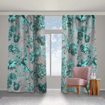 Gardin - Floral Copper Engraving Turquoise Grey