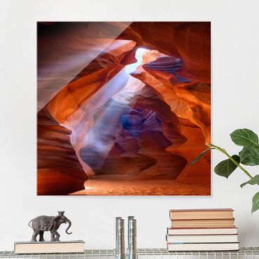 Glasbild - Lichtspiel im Antelope Canyon - Quadrat 1:1