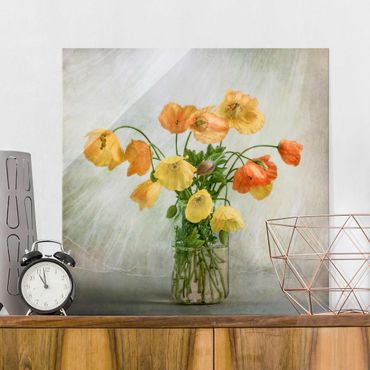 Glasbild - Mohnblumen in einer Vase - Quadrat 1:1