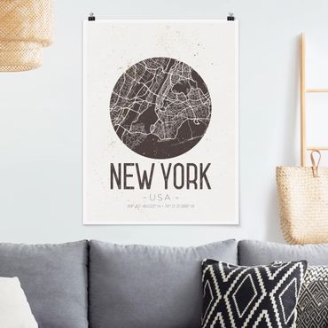 Poster - Stadtplan New York - Retro - Hochformat 3:4