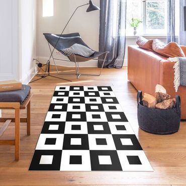 Vinyl-Teppich - Geometrisches Muster aus Schwarz Weißen Quadraten - Hochformat 1:2