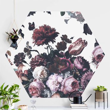 Hexagon Mustertapete selbstklebend - Altmeisterlicher Blumenrausch mit Rosen Bouquet