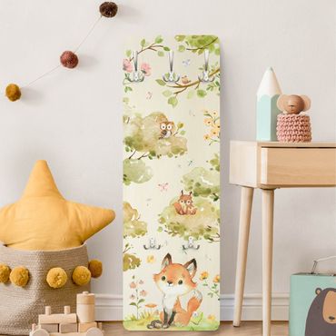 Knagerække træpanel - Watercolour Fox