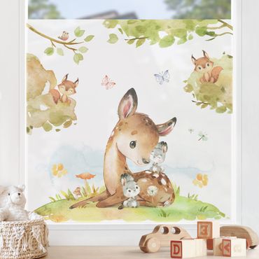 Vinduesklistermærke - Watercolour Deer Rabbit and Squirrel
