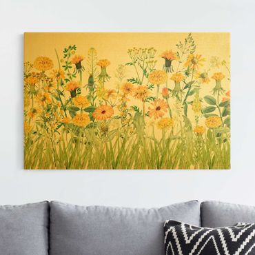 Billede på lærred - Watercolour Flower Meadow In Yellow
