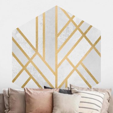 Hexagon Mustertapete selbstklebend - Art Deco Geometrie Weiß Gold
