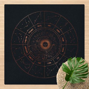 Kork-Teppich - Astrologie Die 12 Sternzeichen Blau Gold - Quadrat 1:1