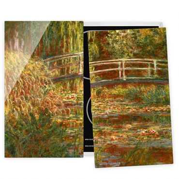 Herdabdeckplatte Glas - Claude Monet - Seerosenteich und japanische Brücke (Harmonie in rosa) - 52x80cm