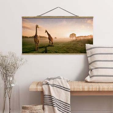Stoffbild mit Posterleisten - Surreal Giraffes - Querformat 2:1