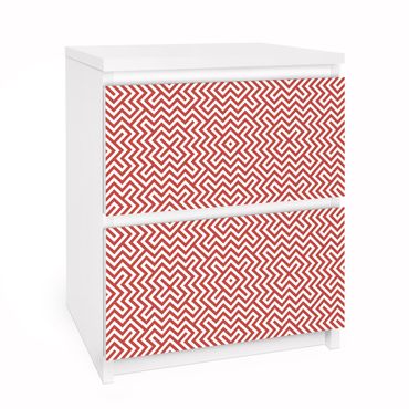 Möbelfolie für IKEA Malm Kommode - Selbstklebefolie Rotes Geometrisches Streifenmuster