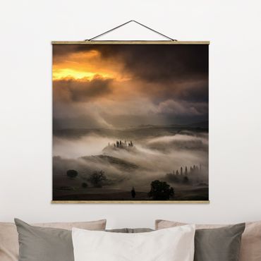 Stoffbild mit Posterleisten - Nebelwellen - Quadrat 1:1