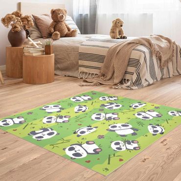 Vinyl-Teppich - Süße Pandabären auf Grüner Wiese - Quadrat 1:1