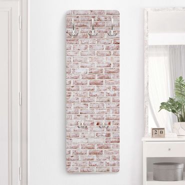 Knagerække træpanel - Brick Wall Shabby Painted White