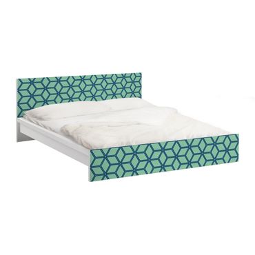 Möbelfolie für IKEA Malm Bett niedrig 140x200cm - Klebefolie Würfelmuster grün