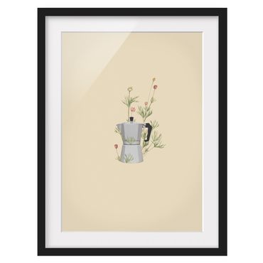 Indrammet plakat - Bialetti with flowers
