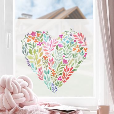 Vinduesklistermærke - Flowery Watercolour Heart-Shaped