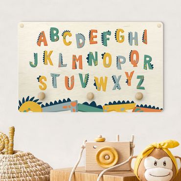 Kindergarderobe Holz - Buntes Dino Alphabet