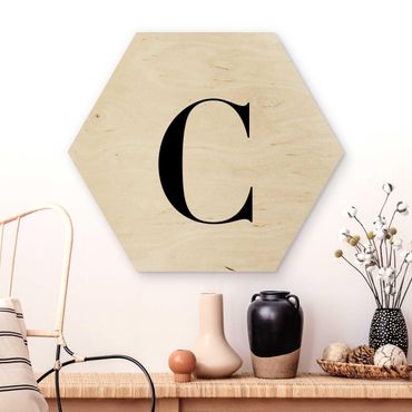 Hexagon Bild Holz - Buchstabe Serif Weiß C