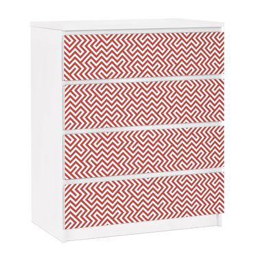 Möbelfolie für IKEA Malm Kommode - selbstklebende Folie Rotes Geometrisches Streifenmuster.