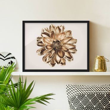 Bild mit Rahmen - Dahlie Blume Gold Metallic - Querformat