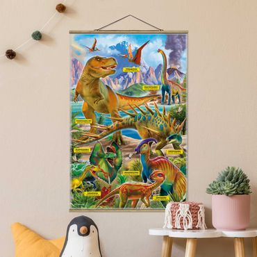 Stoffbild mit Posterleisten - Die Dinosaurierarten - Hochformat 2:3