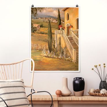 Poster - Italienische Landschaft - Haustreppe - Hochformat 3:4