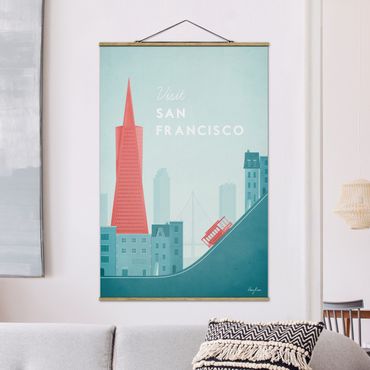 Stoffbild mit Posterleisten - Reiseposter - San Francisco - Hochformat 2:3