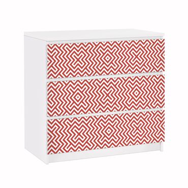 Möbelfolie für IKEA Malm Kommode - Klebefolie Rotes Geometrisches Streifenmuster