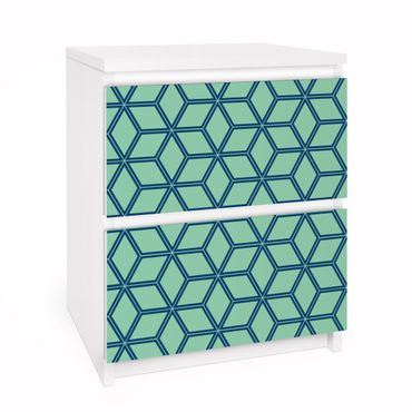 Möbelfolie für IKEA Malm Kommode - Selbstklebefolie Würfelmuster grün