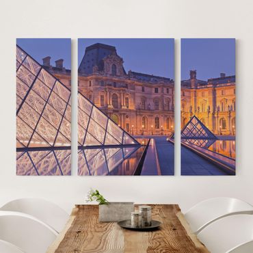 Leinwandbild 3-teilig - Louvre Paris bei Nacht - Triptychon