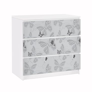 Möbelfolie für IKEA Malm Kommode - Klebefolie Schmetterlinge Monochrom