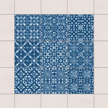 Fliesenaufkleber - Dunkelblau Weiß Muster Serie