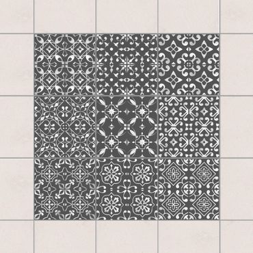 Fliesenaufkleber - Dunkelgrau Weiß Muster Serie